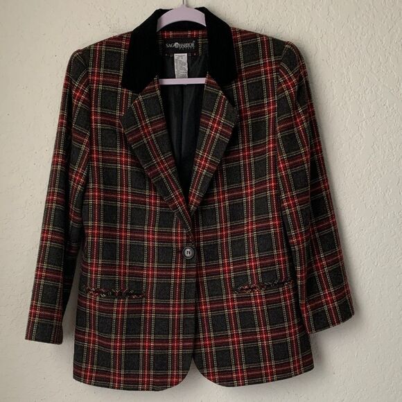 Sag Harbor Red and Black Plaid Blazer Women’s Size 6 P - Picture 1 of 8